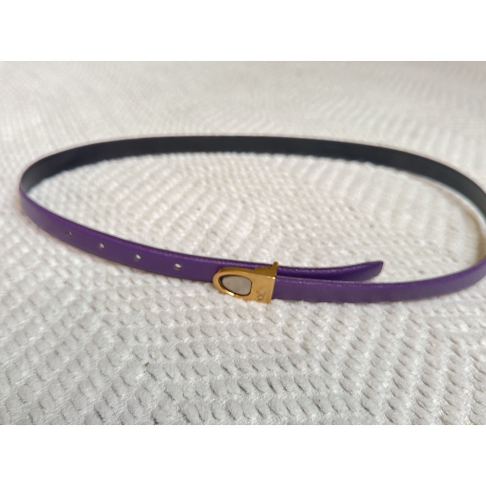 Playboy Unisex Thin Purple Leather Gold Toned  Buckle Belt Iconic Bunny Logo 38"